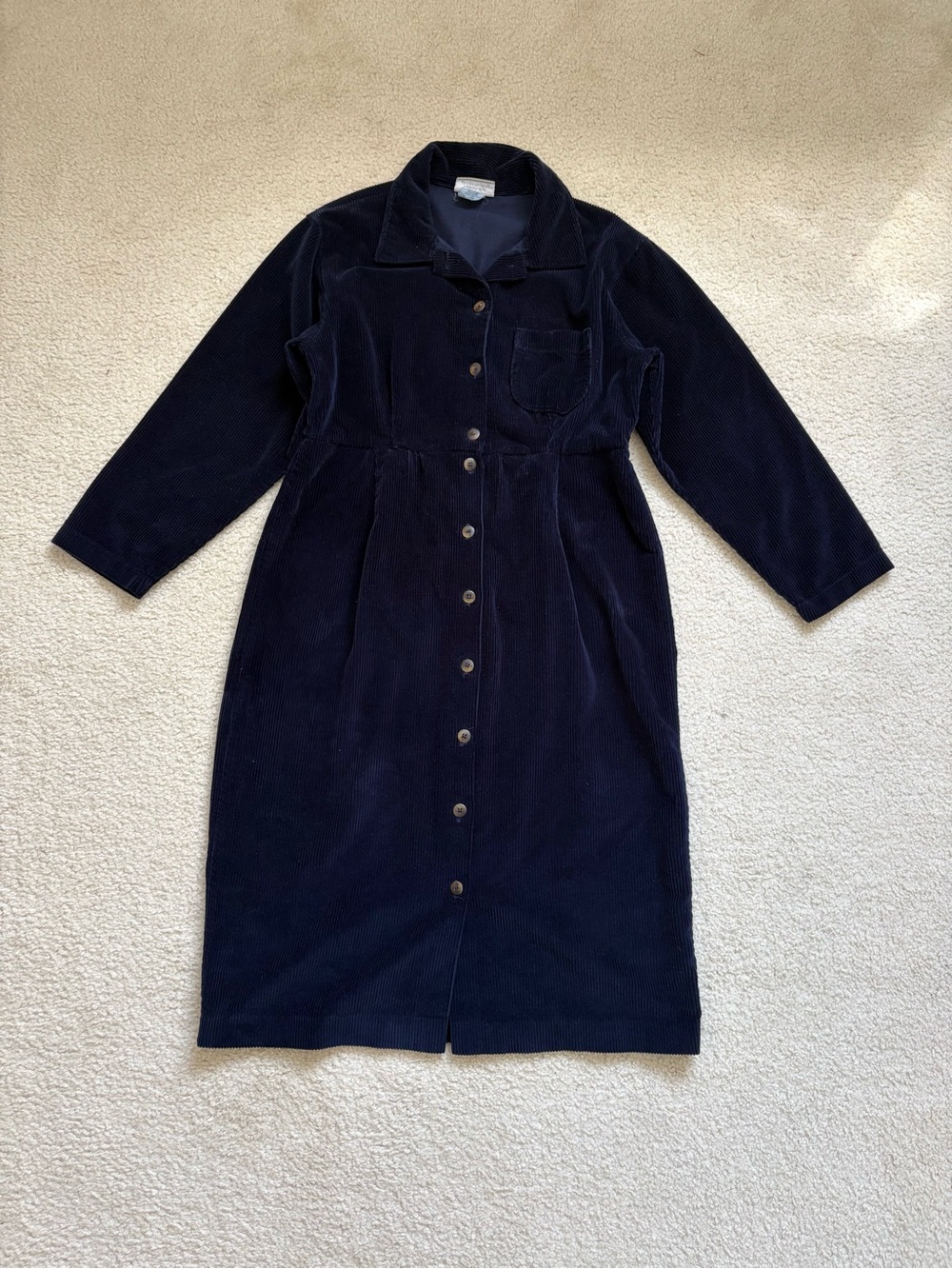 Vintage Coldwater Creek navy ribbed corduroy shirt dress grandma whimsigoth sz S
